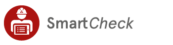 Ein rotes, rundes Emblem mit nebenstehendem "SmartCheck"-Schriftzug